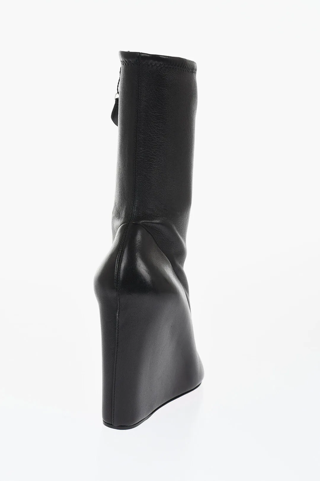 Amina Muaddi Wedge Heeled Danielle Leather Booties 10Cm
