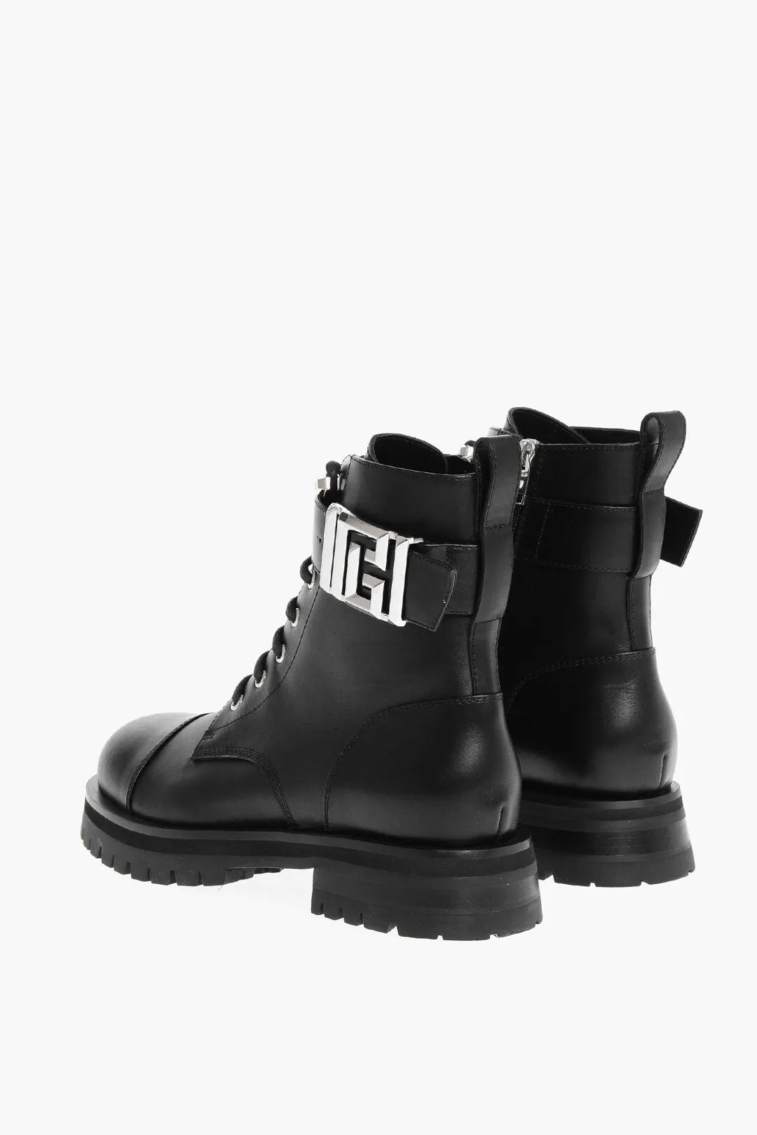 Balmain Leather Combat Booties With Ankle Strap And Logoed Buckle
