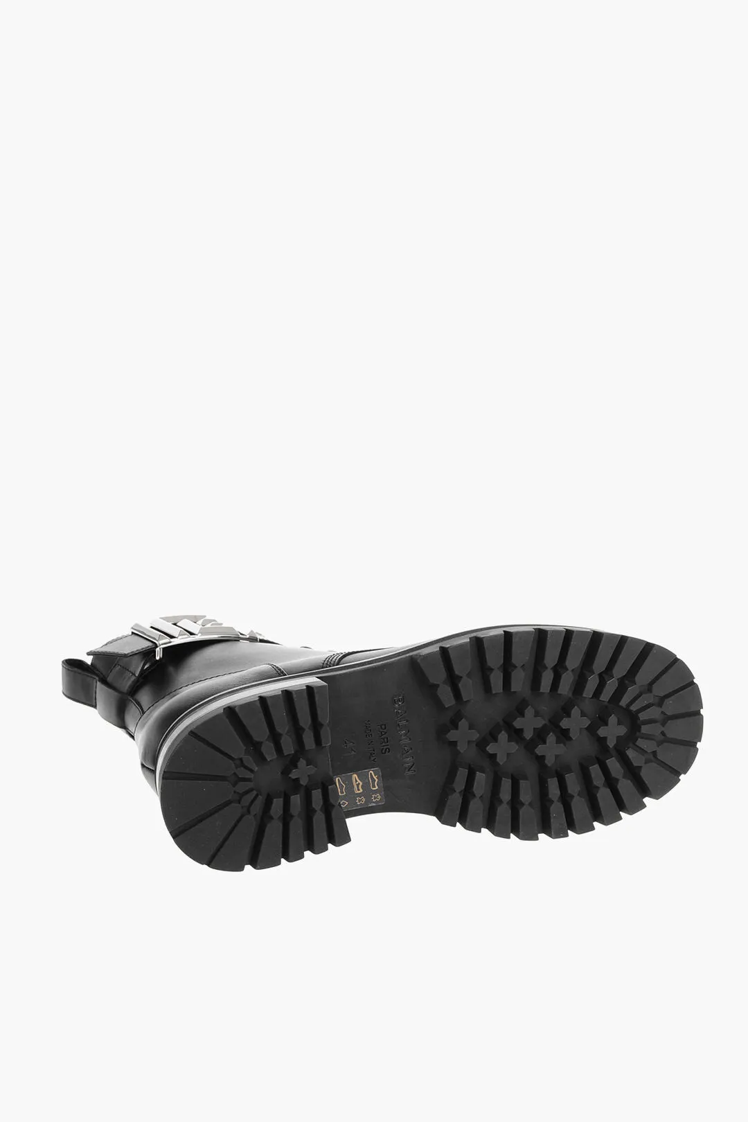Balmain Leather Combat Booties With Ankle Strap And Logoed Buckle