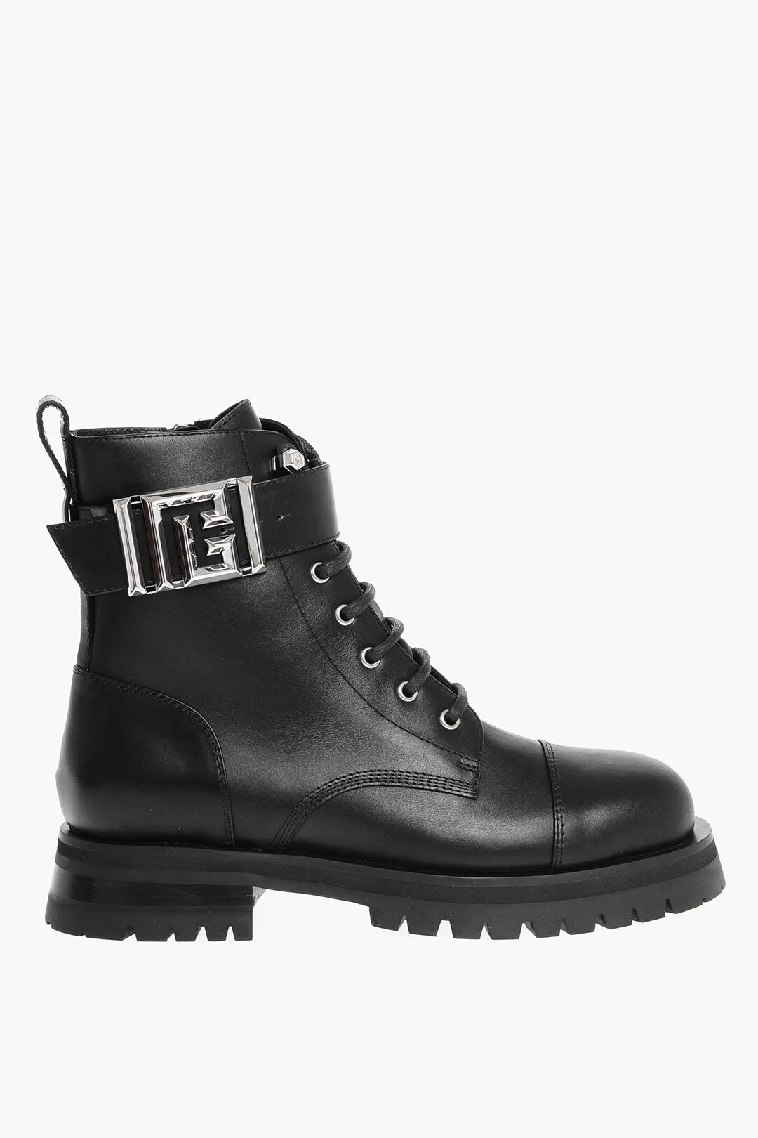 Balmain Leather Combat Booties With Ankle Strap And Logoed Buckle