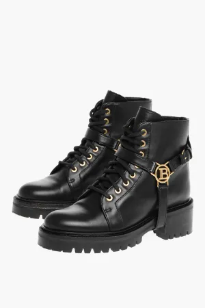Balmain Leather Ranger Boots With Logo
