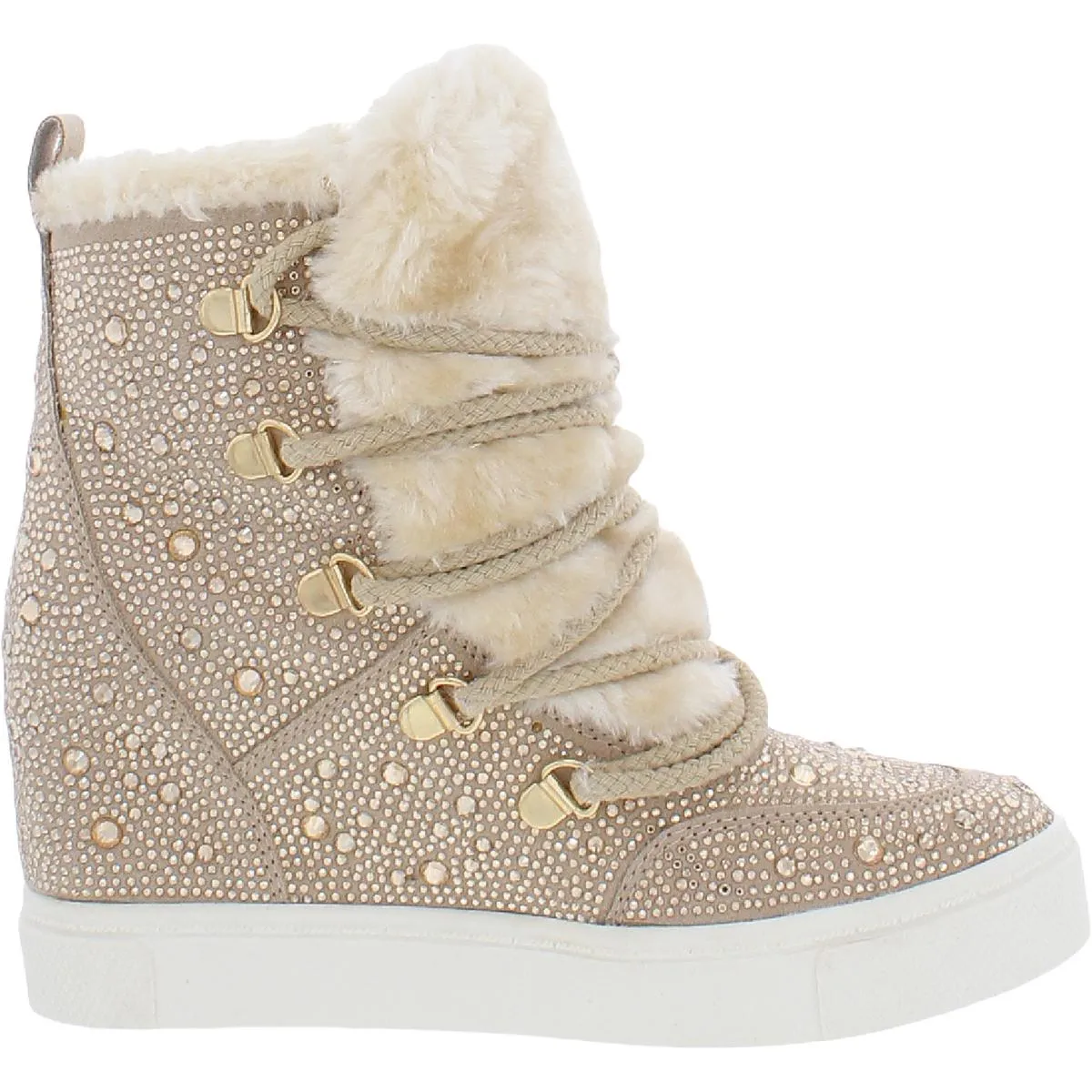 Becoming Womens Rhinestone Faux Fur Lined Ankle Boots
