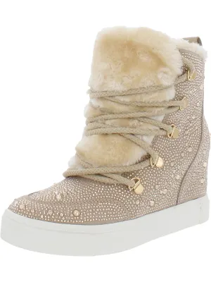 Becoming Womens Rhinestone Faux Fur Lined Ankle Boots
