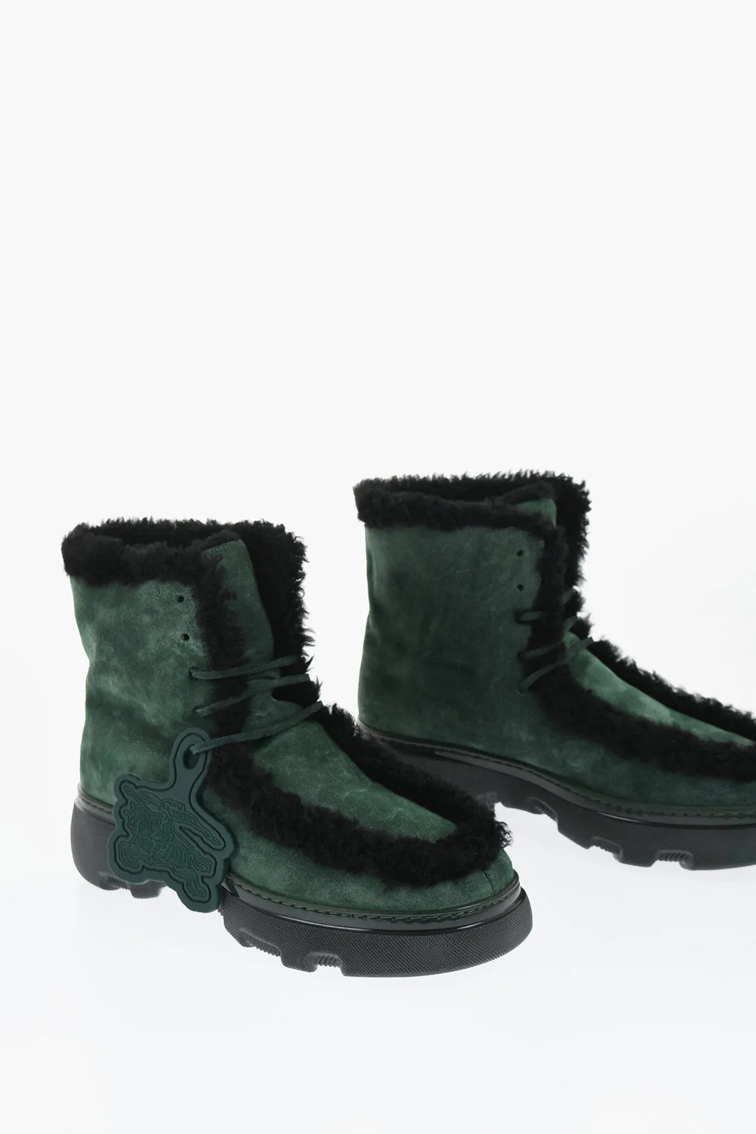 Burberry Suede Chugga Ankle Boots With Real Fur Inner