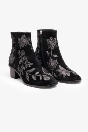 Chiara Embroidered Suede Bootie In Black