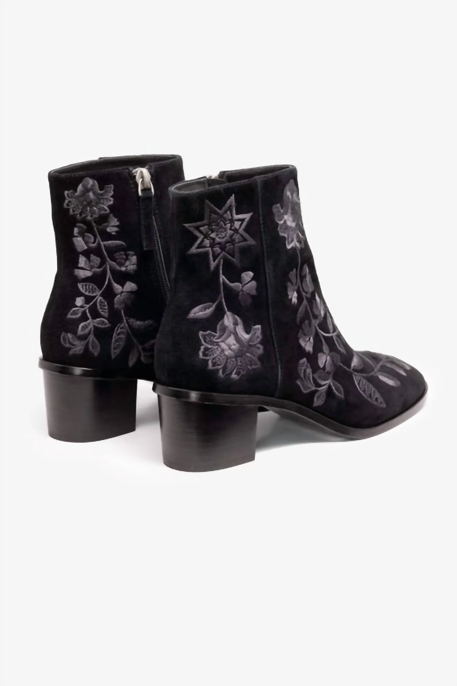Chiara Embroidered Suede Bootie In Black