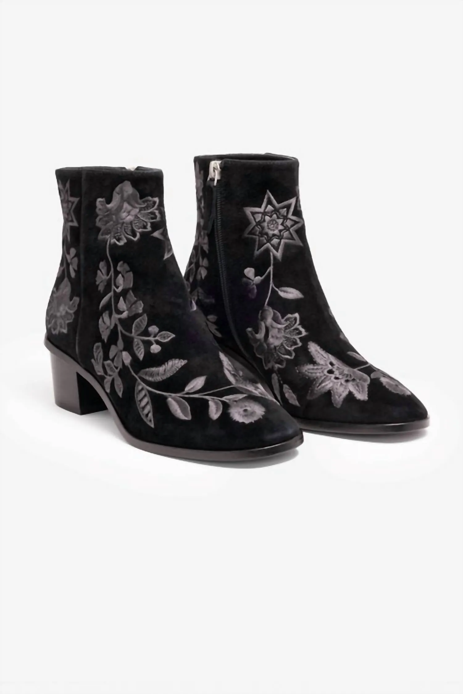 Chiara Embroidered Suede Bootie In Black