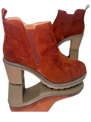 Faux Suede Bite Me Boots In Rust