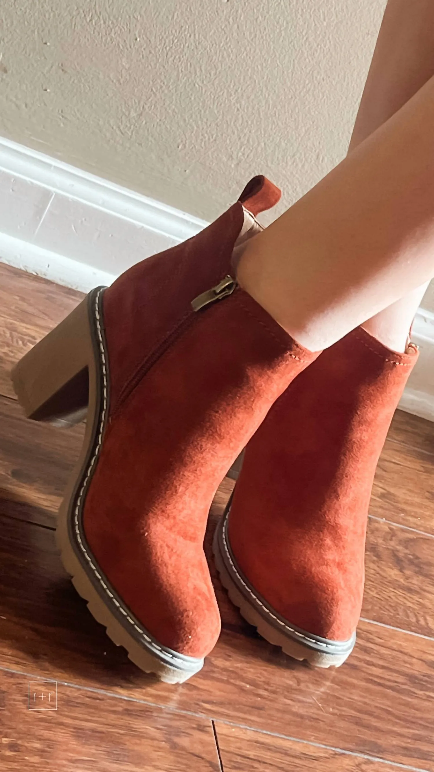 Faux Suede Bite Me Boots In Rust