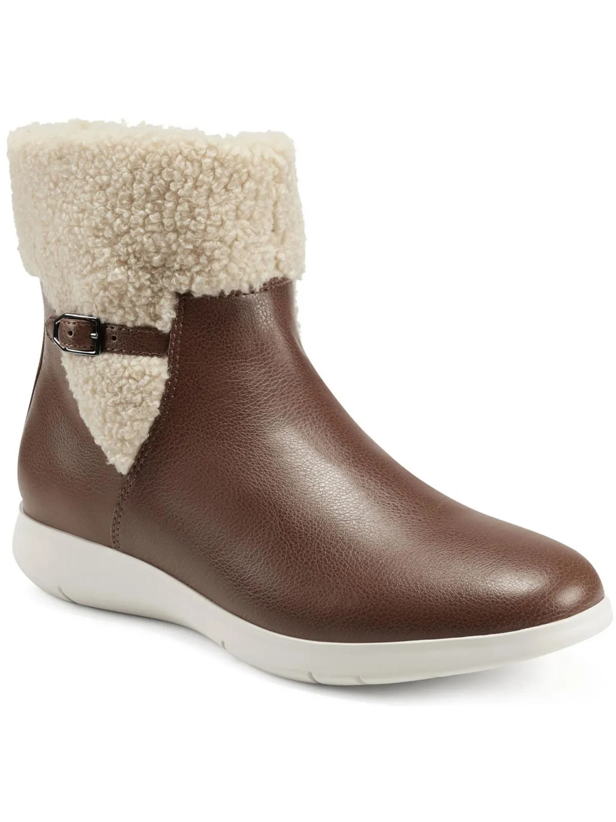 FERRA Womens Faux Leather Faux Fur Ankle Boots