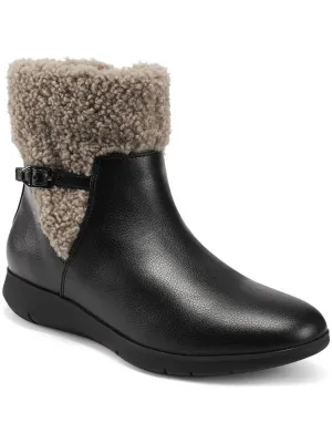 FERRA Womens Faux Leather Faux Fur Ankle Boots