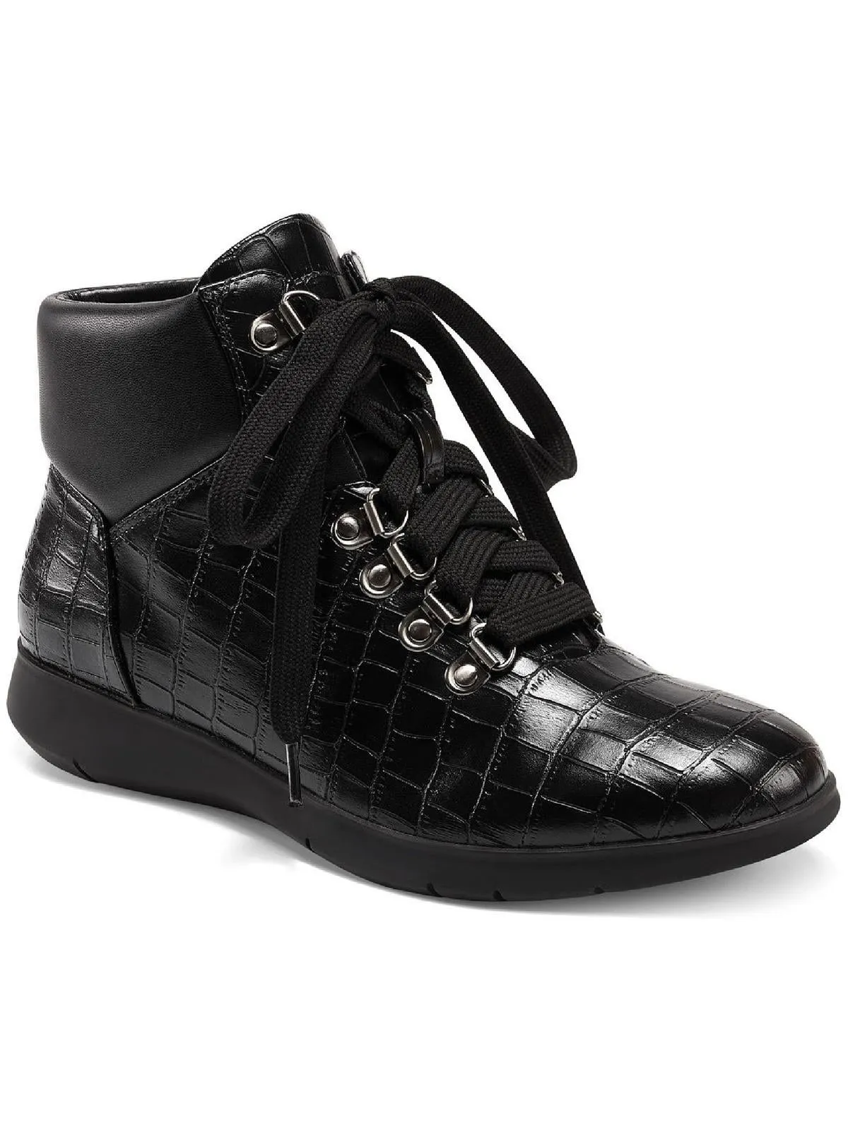 Frankie Womens Fax Leather Ankle Combat & Lace-up Boots