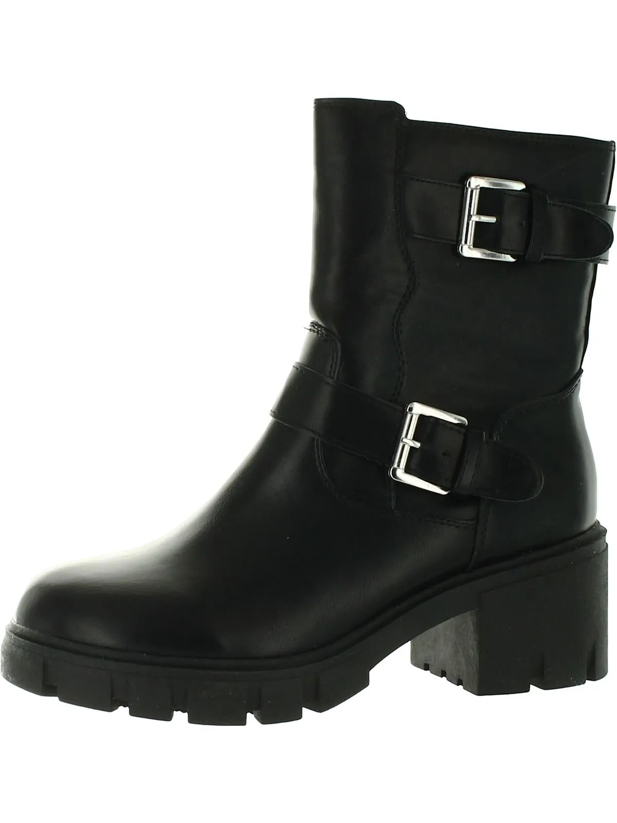 Greyson Womens Faux Leather Lugged Sole Ankle Boots