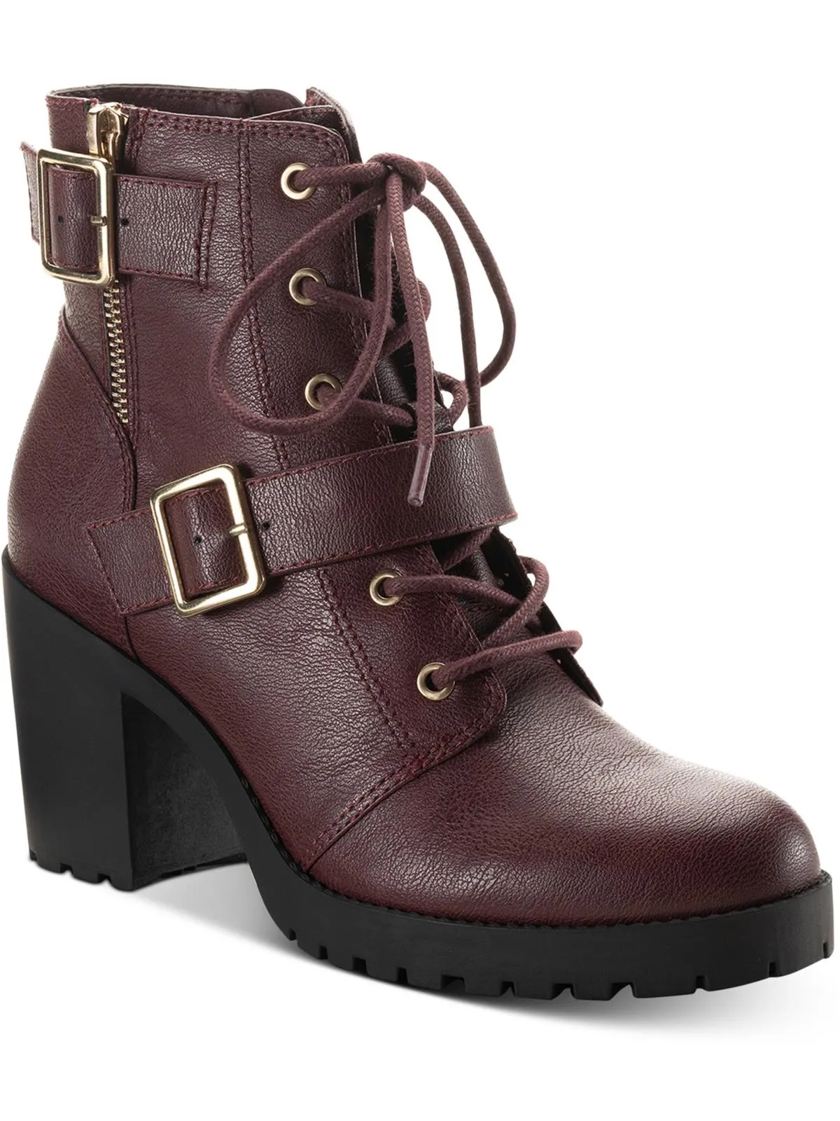 Ivvie Womens Faux Leather Lugged Sole Booties