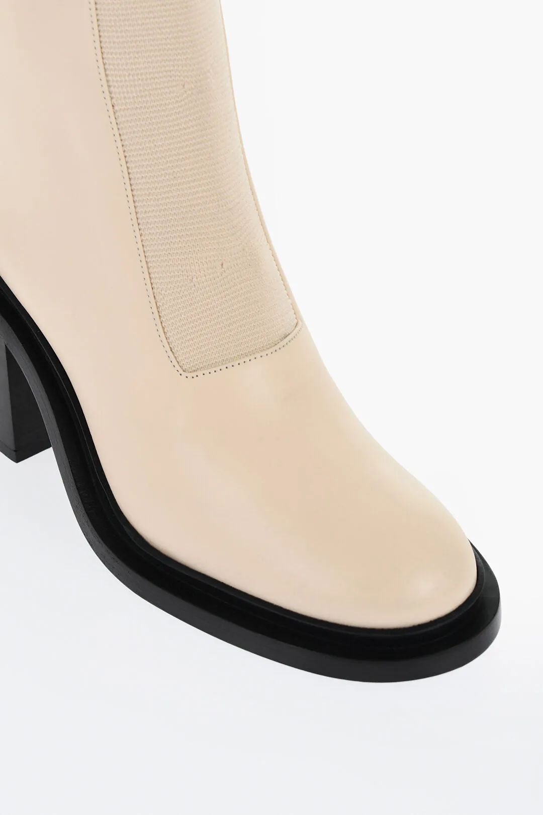 Jil Sander Leather Bootie With Stretchy Insert Heel 8 Cm