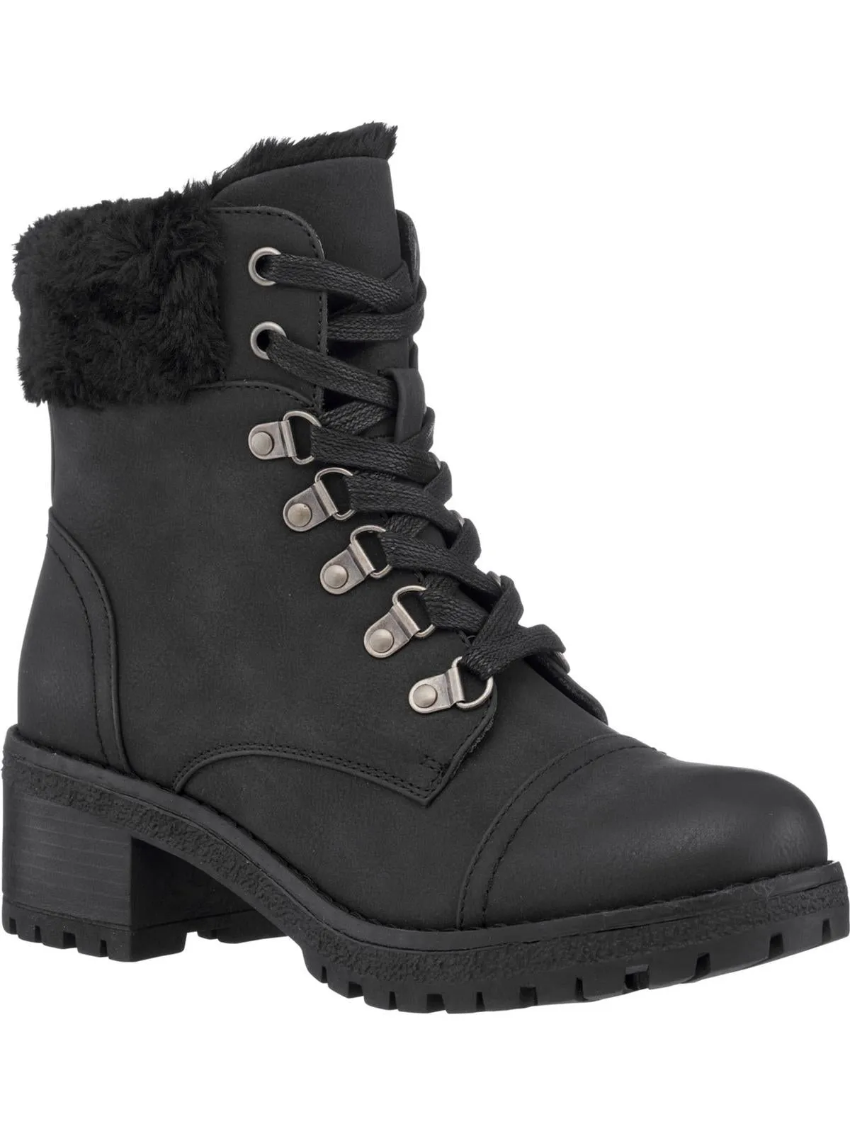 Joan Womens Faux Fur Faux Leather Ankle Boots
