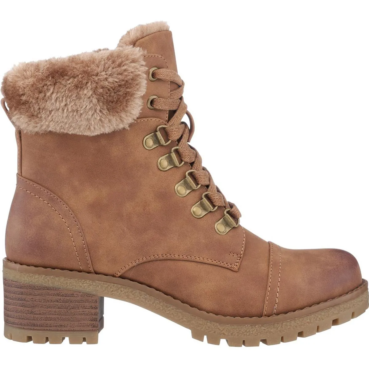 Joan Womens Faux Fur Faux Leather Ankle Boots