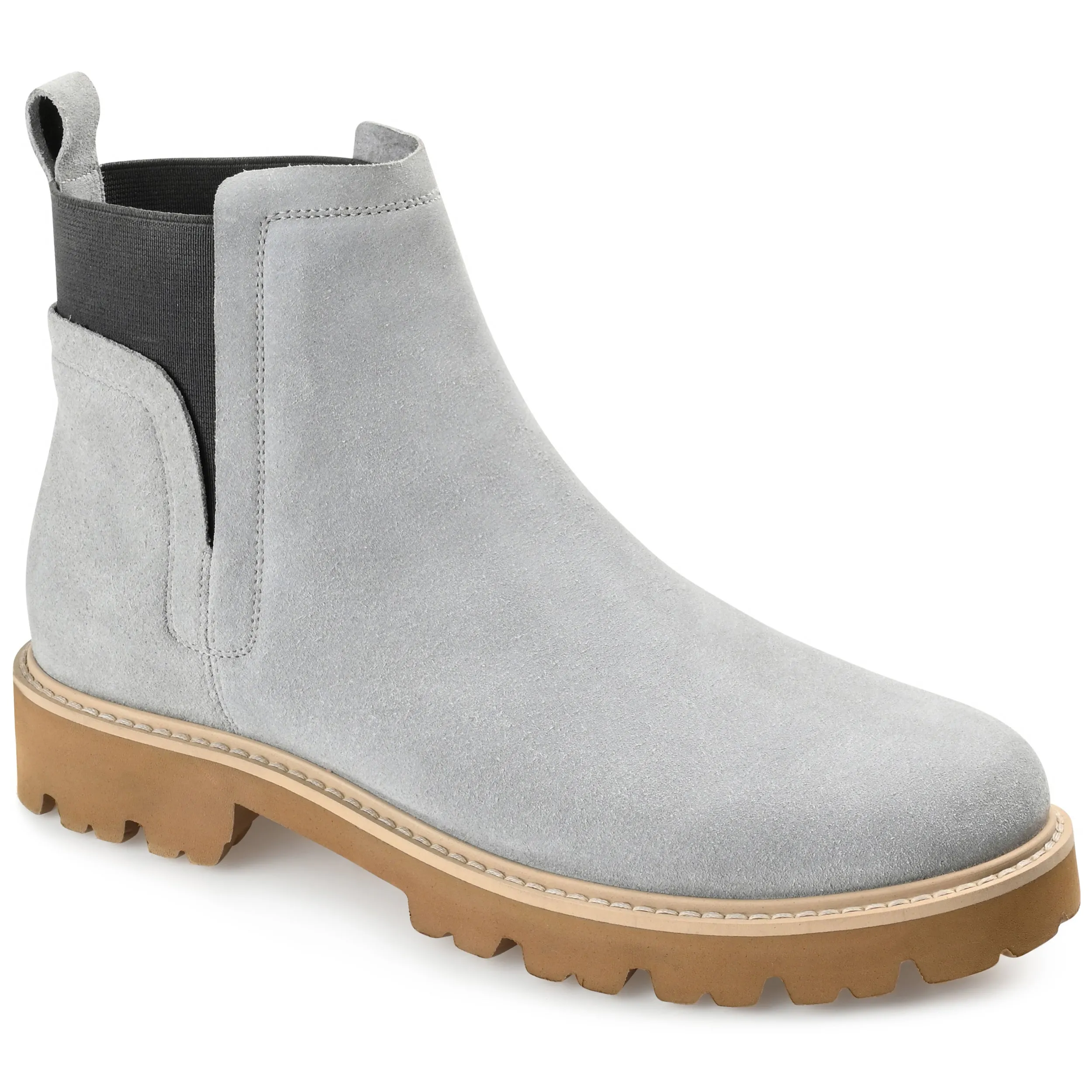 Journee Signature Womens Genuine Leather Bristol Round Toe Block Heel Chelsea Booties