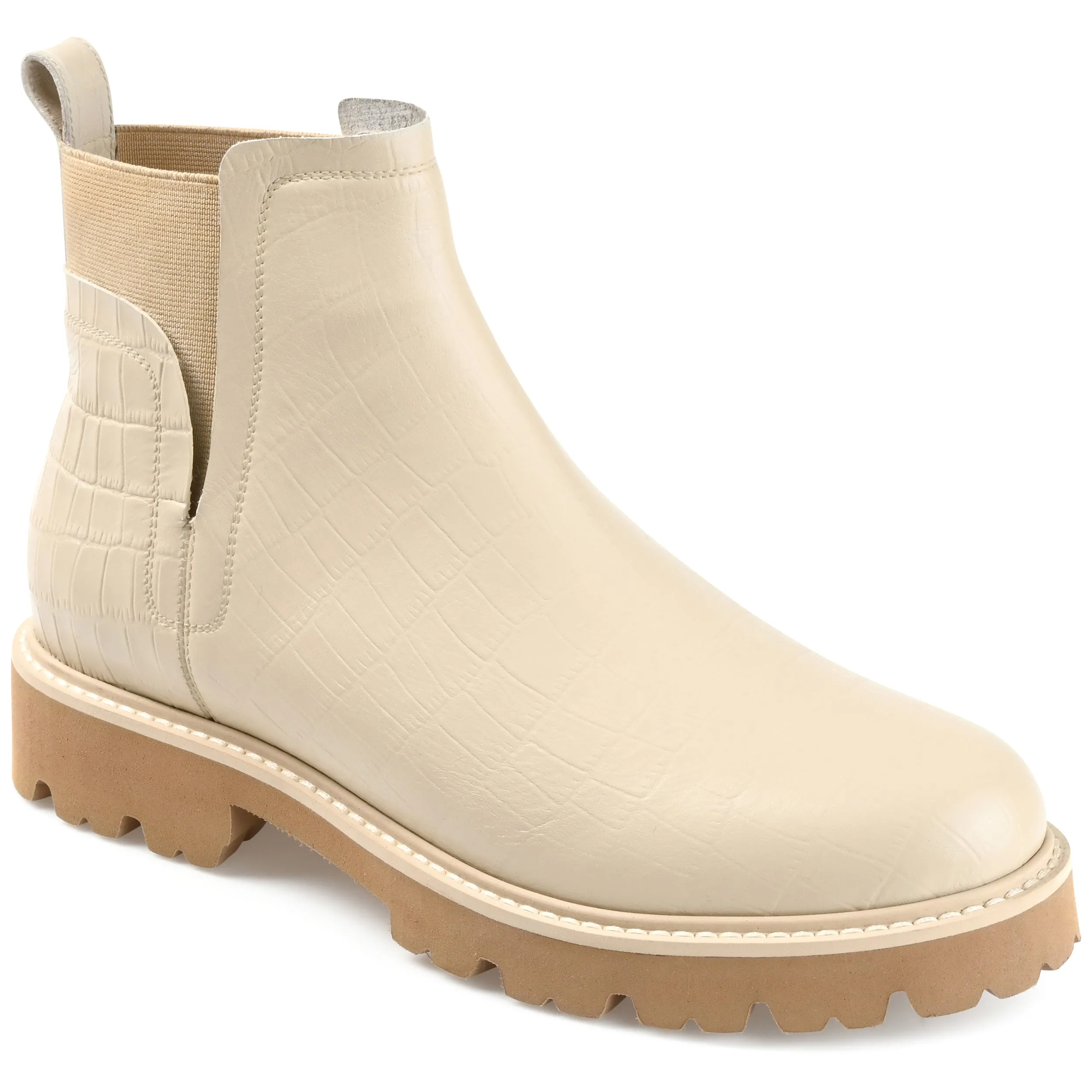 Journee Signature Womens Genuine Leather Bristol Round Toe Block Heel Chelsea Booties