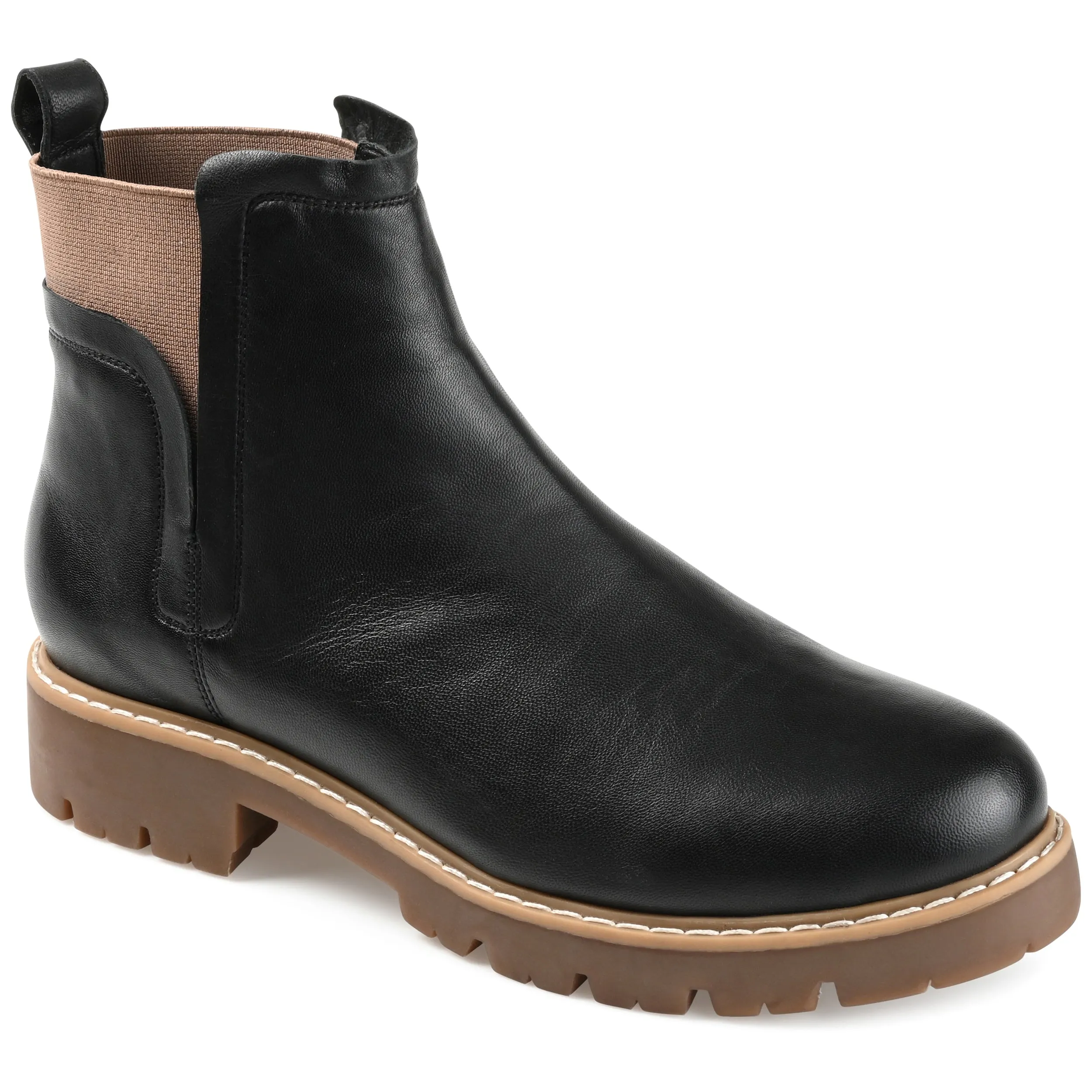 Journee Signature Womens Genuine Leather Bristol Round Toe Block Heel Chelsea Booties