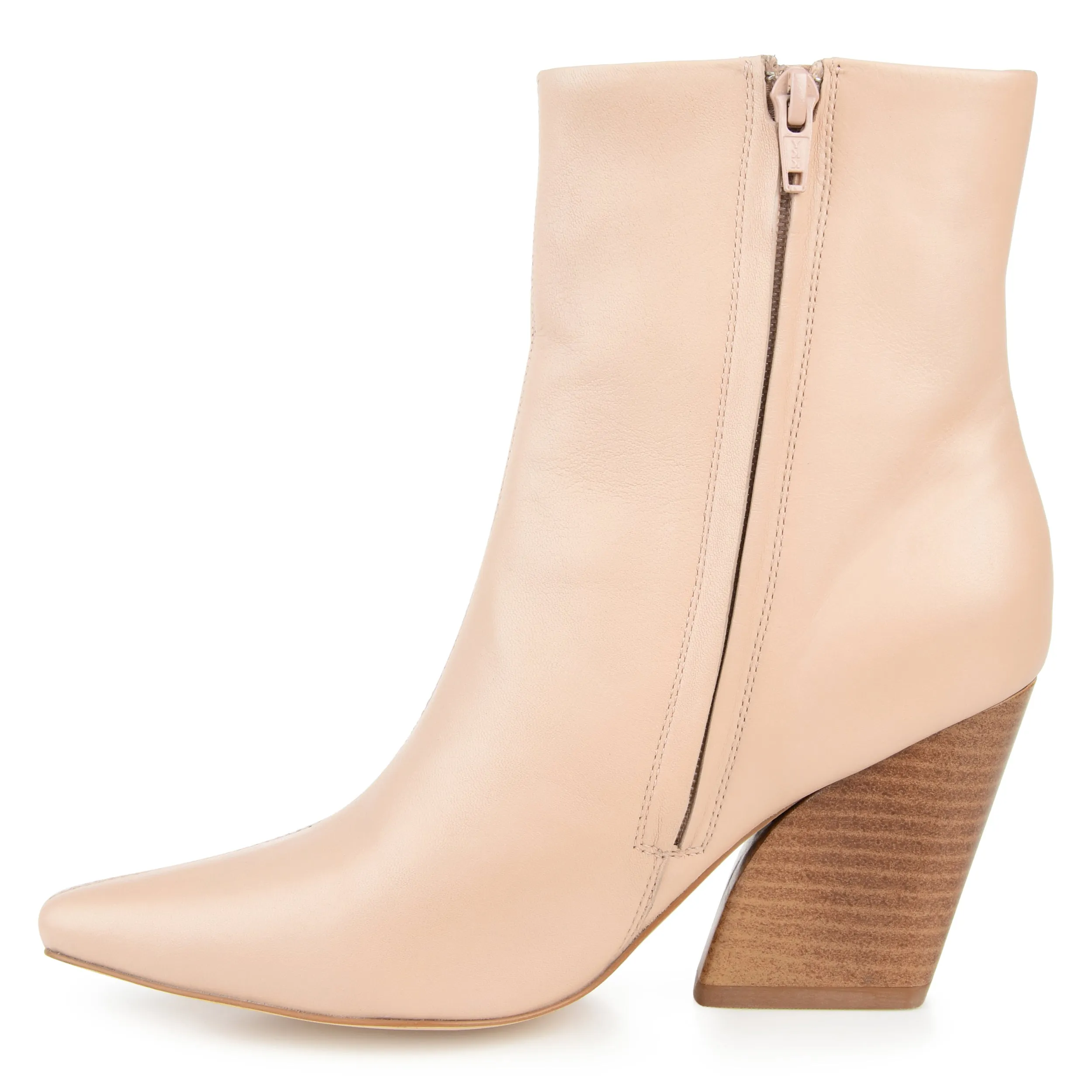 Journee Signature Womens Genuine Leather Hydra Almond Toe Stacked Ankle Booties
