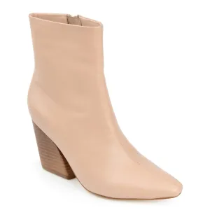 Journee Signature Womens Genuine Leather Hydra Almond Toe Stacked Ankle Booties