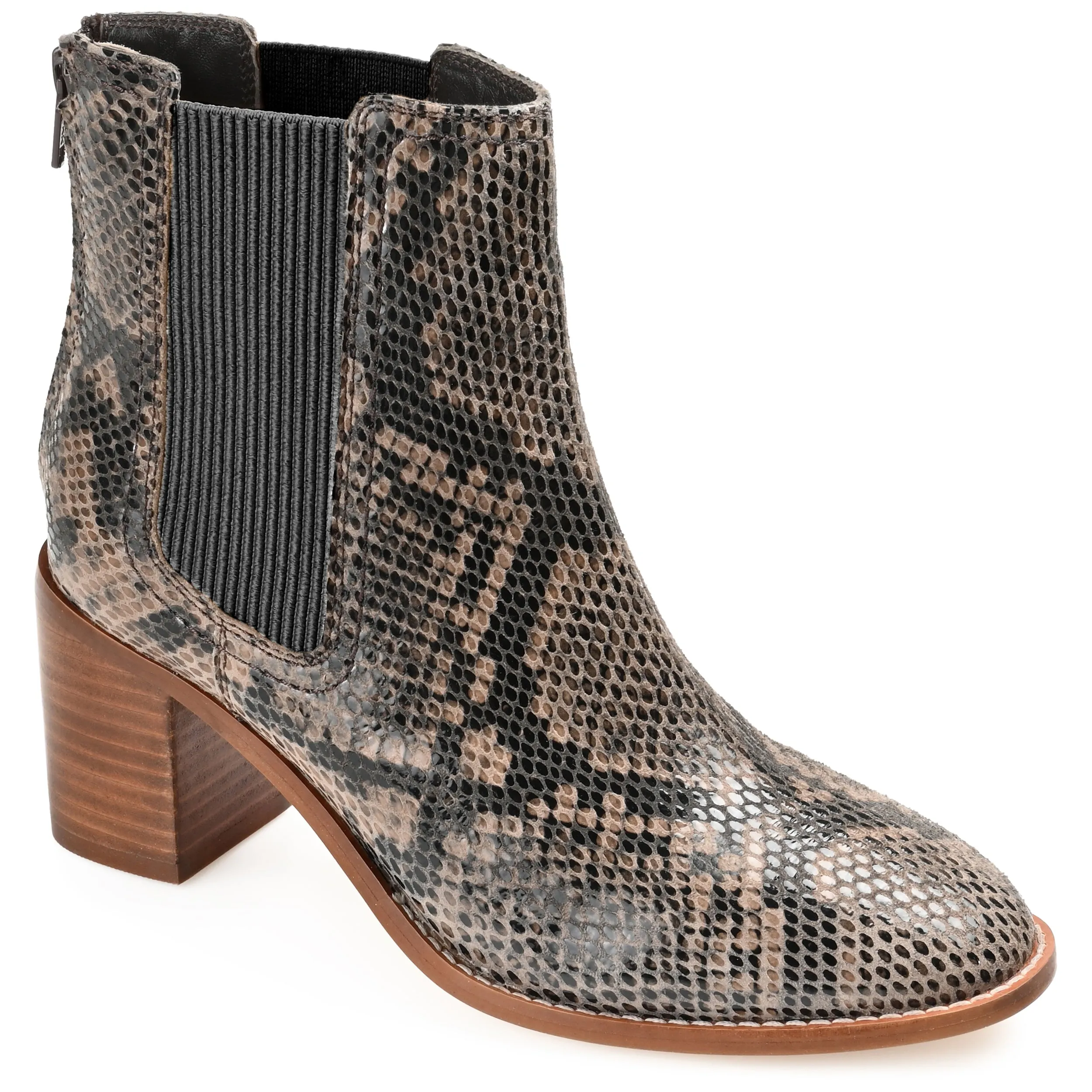 Journee Signature Womens Genuine Leather Tazlyn Round Toe Stacked Chelsea Booties