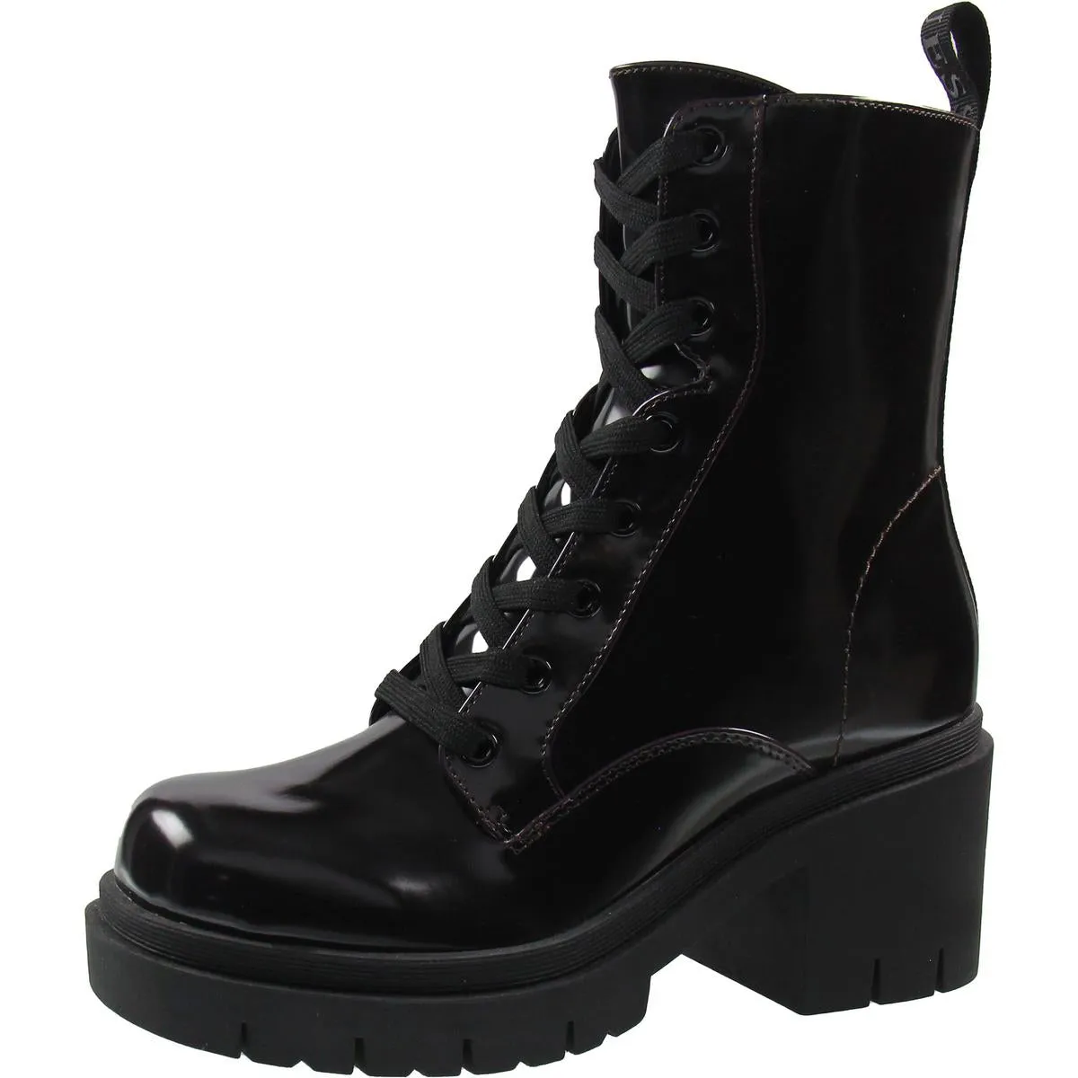 JUEL Womens Faux Leather Lugged Sole Ankle Boots