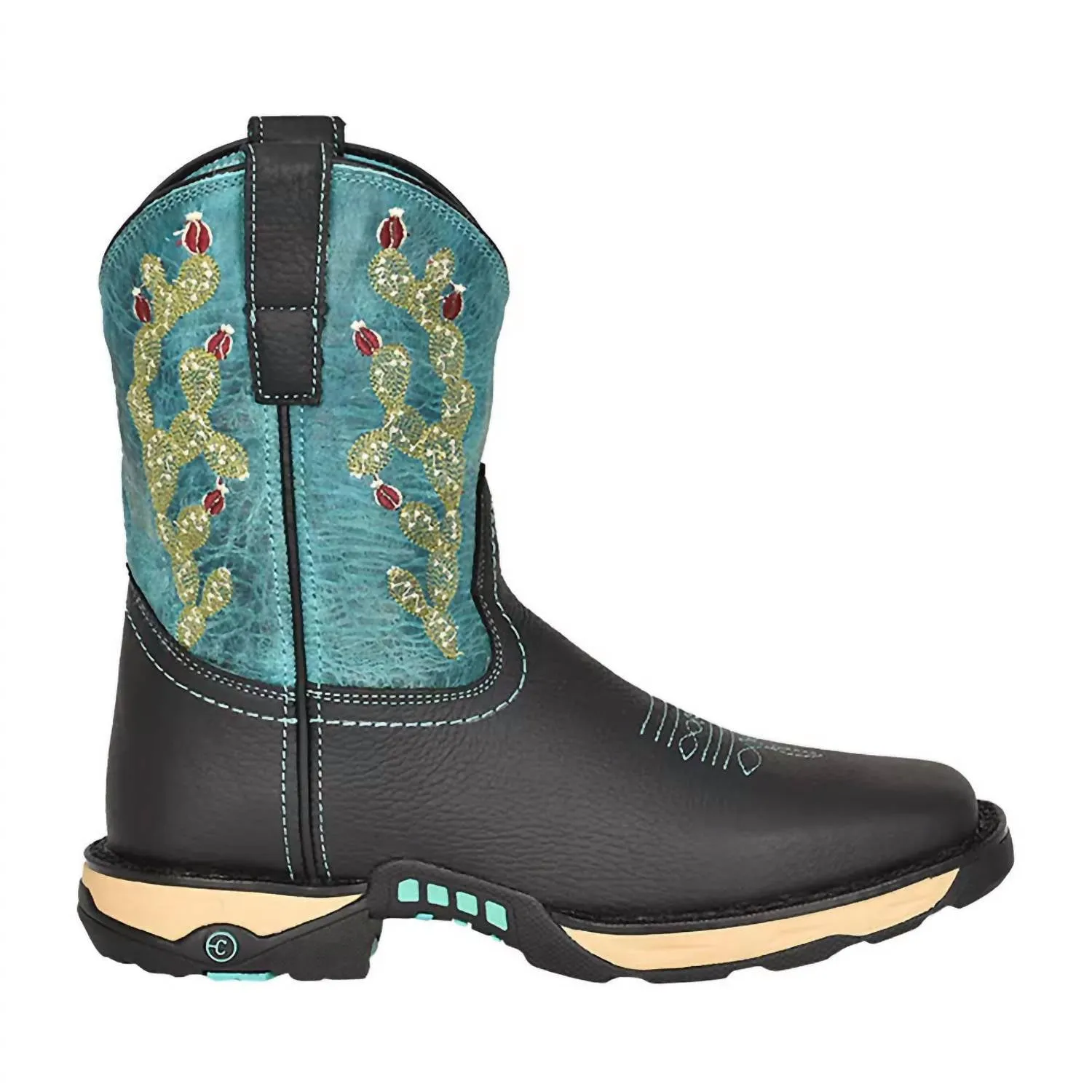 Ladies Hydro Resist Work Western Boots In Black/turquoise