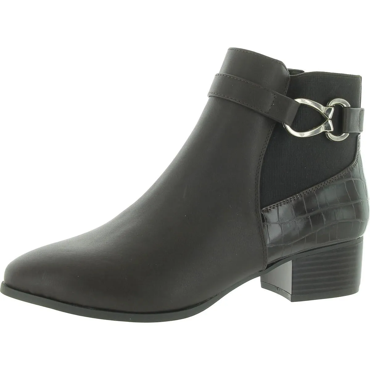 Nadine Womens Faux Leather Block Heel Ankle Boots
