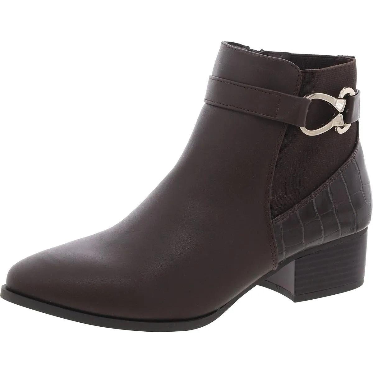 Nadine Womens Faux Leather Block Heel Ankle Boots