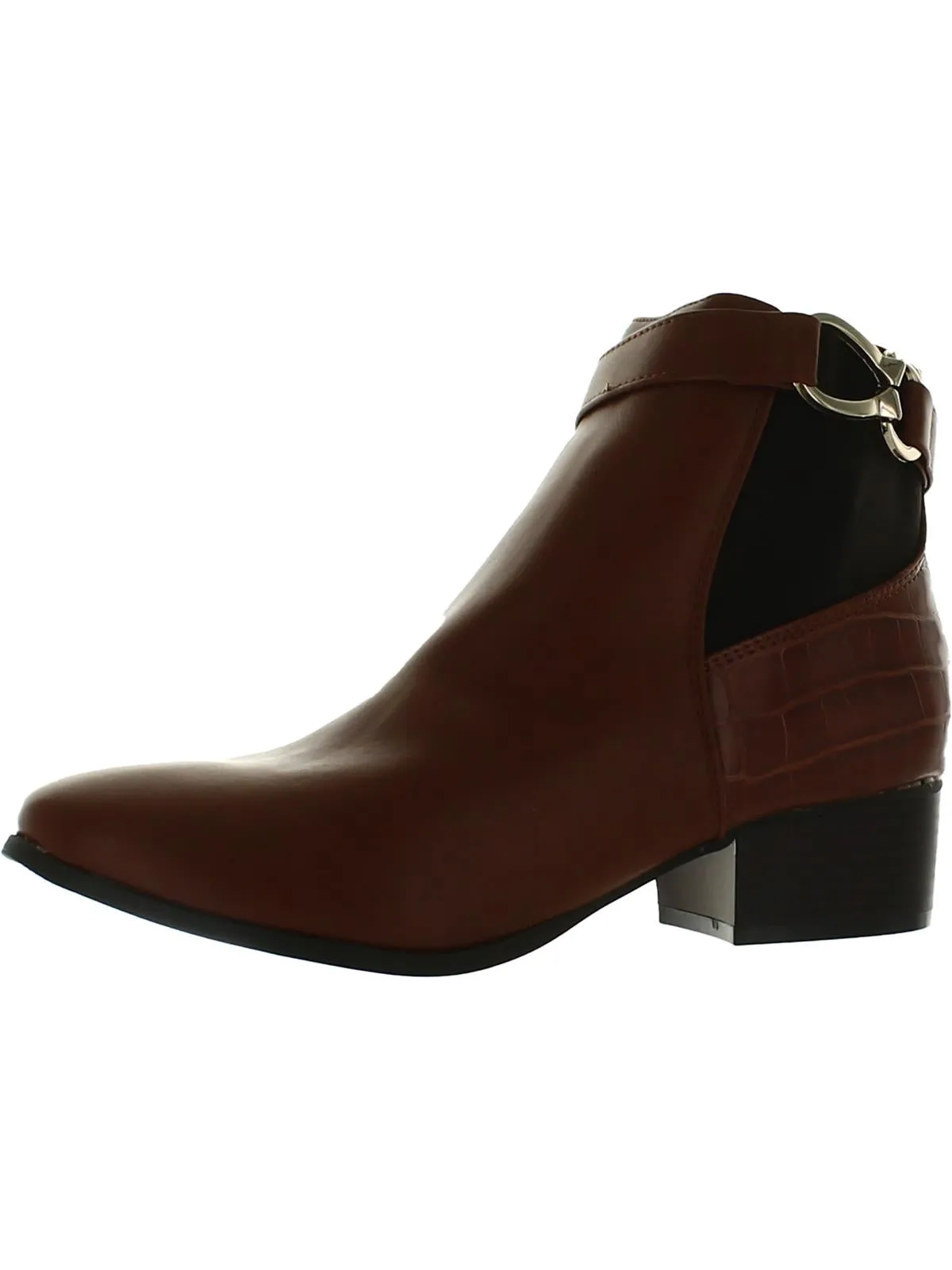 Nadine Womens Faux Leather Block Heel Ankle Boots
