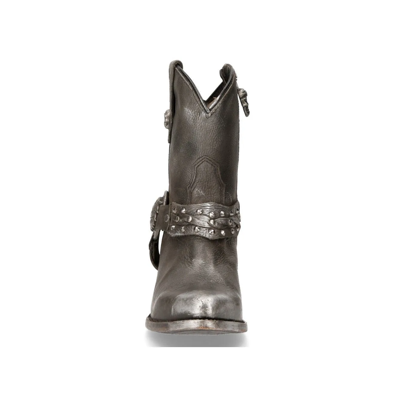New Rock Black Leather Pointed Cowboy Boots- WSTM005-S1