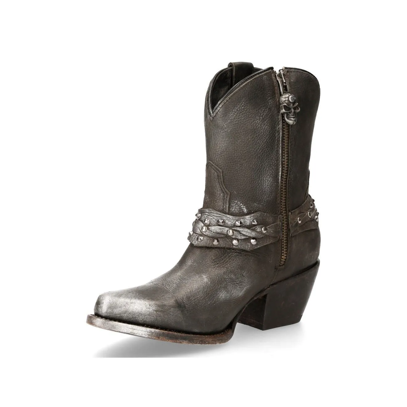New Rock Black Leather Pointed Cowboy Boots- WSTM005-S1