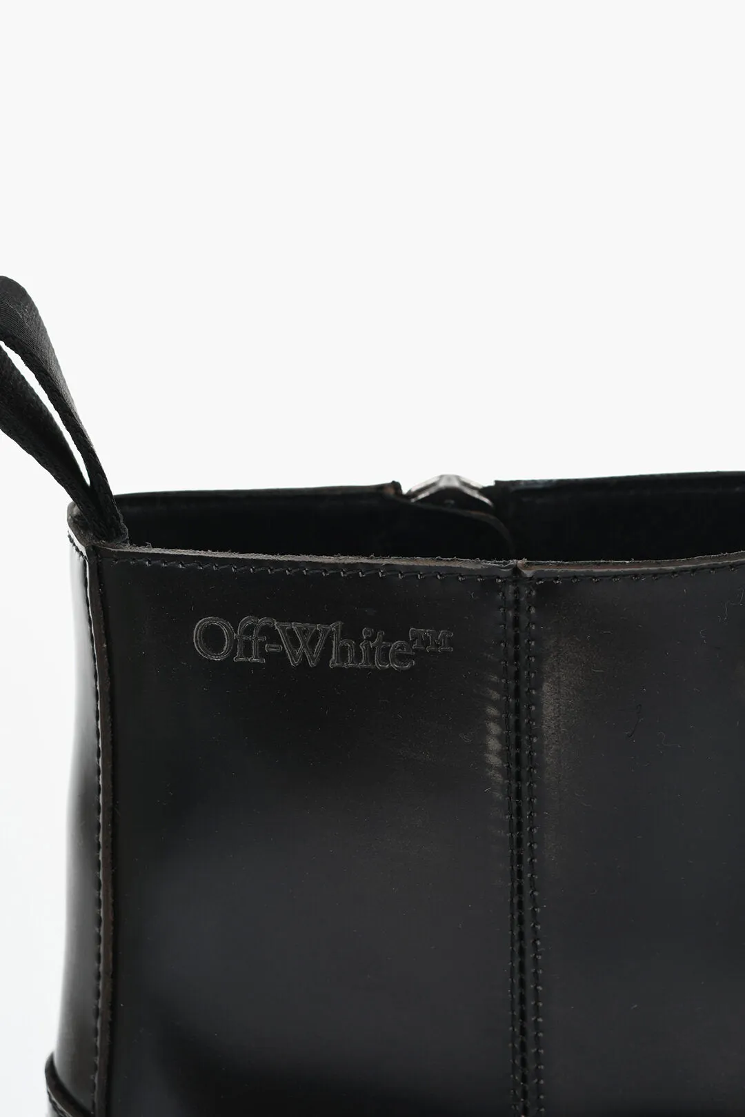 Off-White Leather Motor Booties With Embossed Chunky Sole