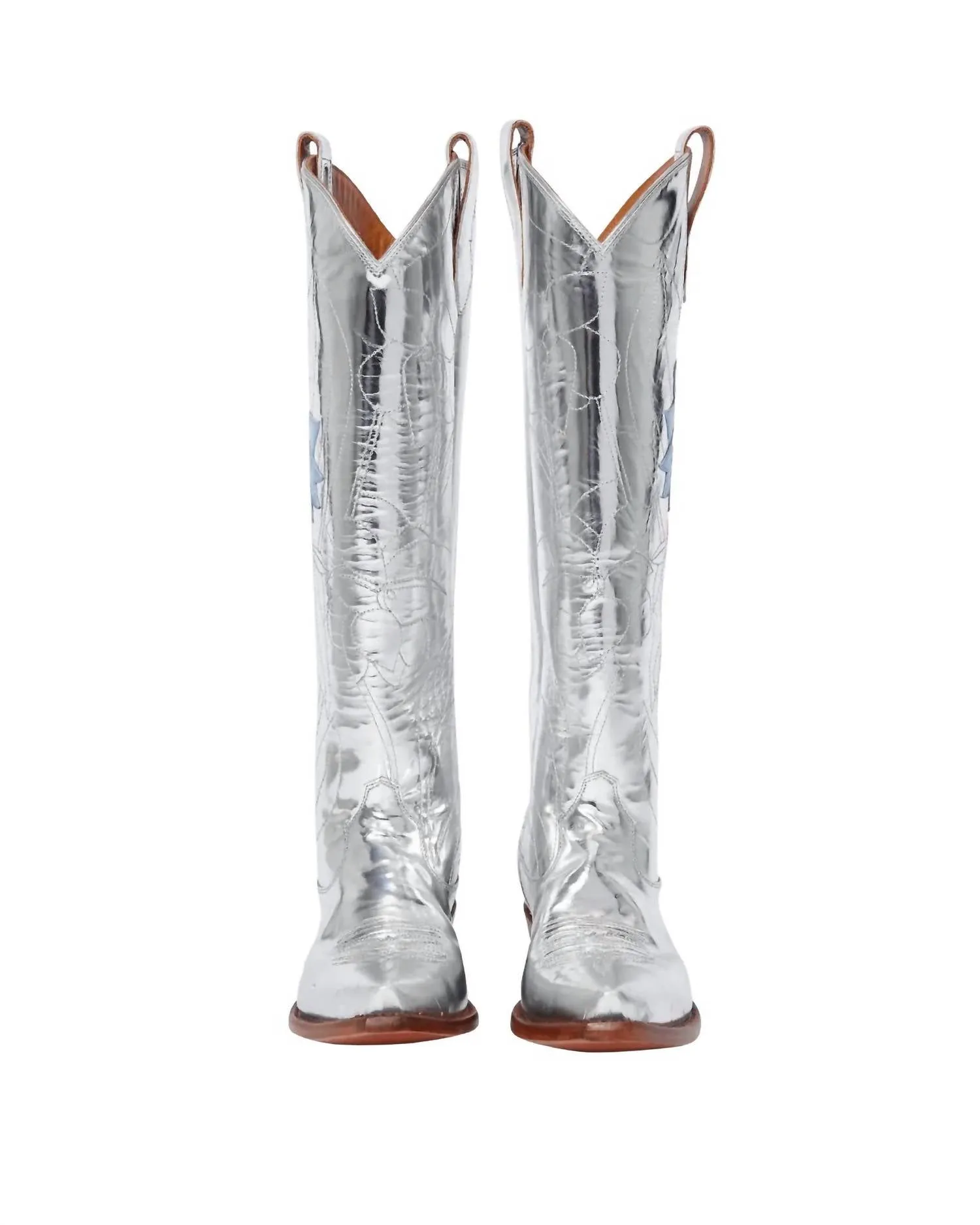 Preloved Women's Kristin Mirrored Boots With Denim Blue Leather Daffodil In Silver