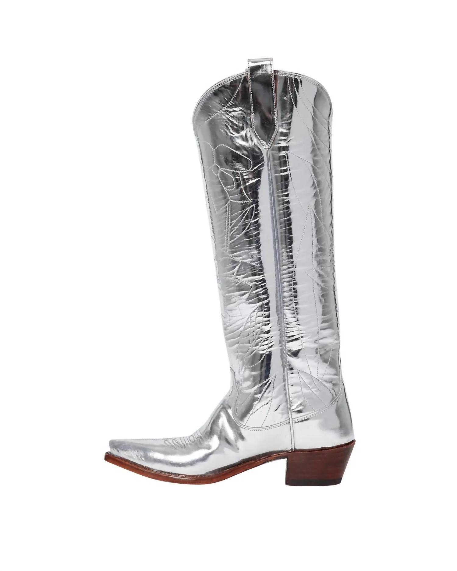 Preloved Women's Kristin Mirrored Boots With Denim Blue Leather Daffodil In Silver