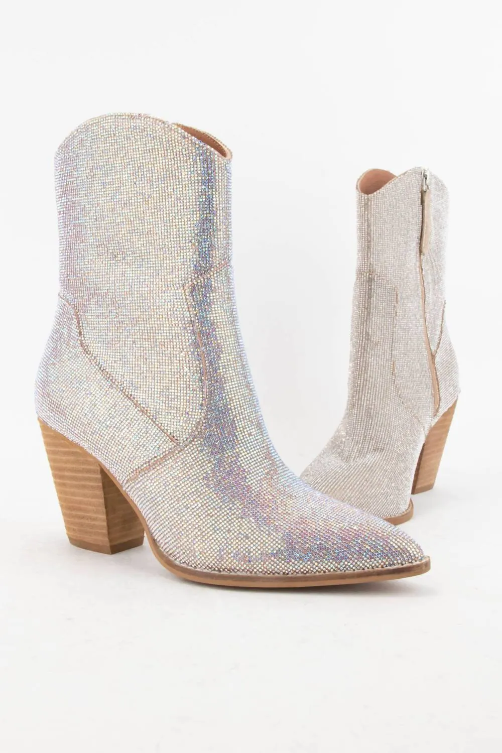 Rhinestone Cowboy Booties In Pink