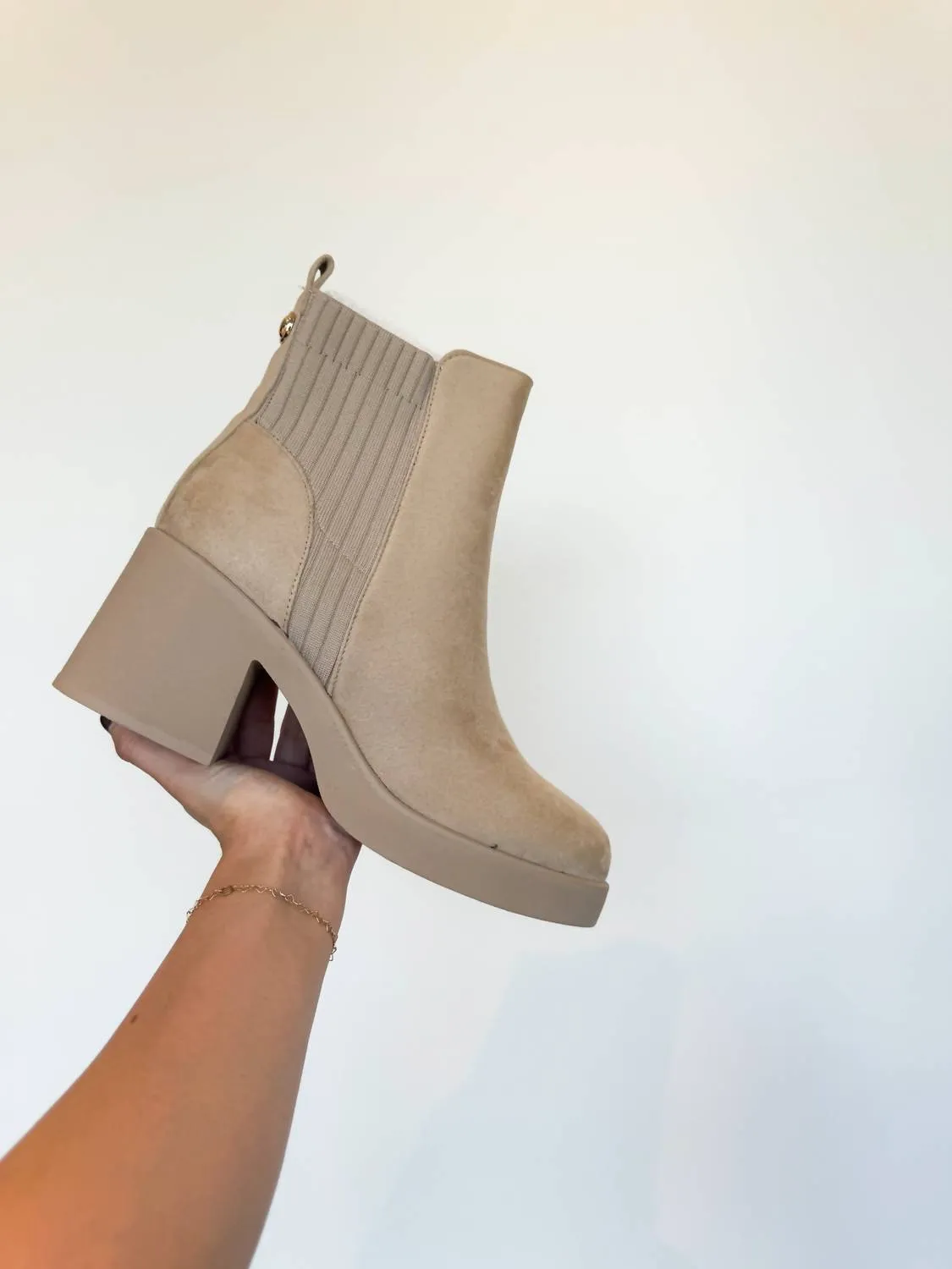 Suede Platform Booties In Oatmeal