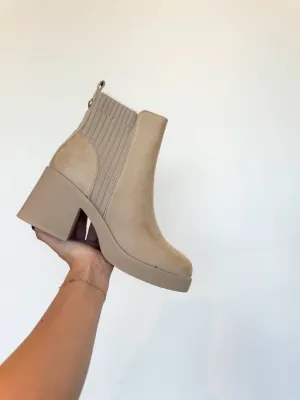 Suede Platform Booties In Oatmeal