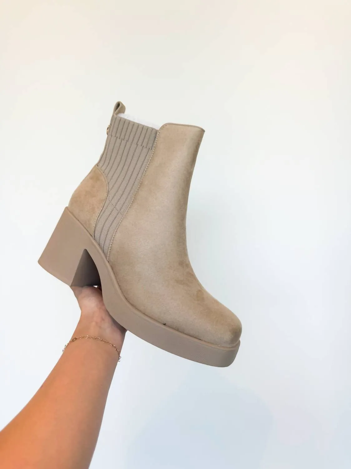 Suede Platform Booties In Oatmeal