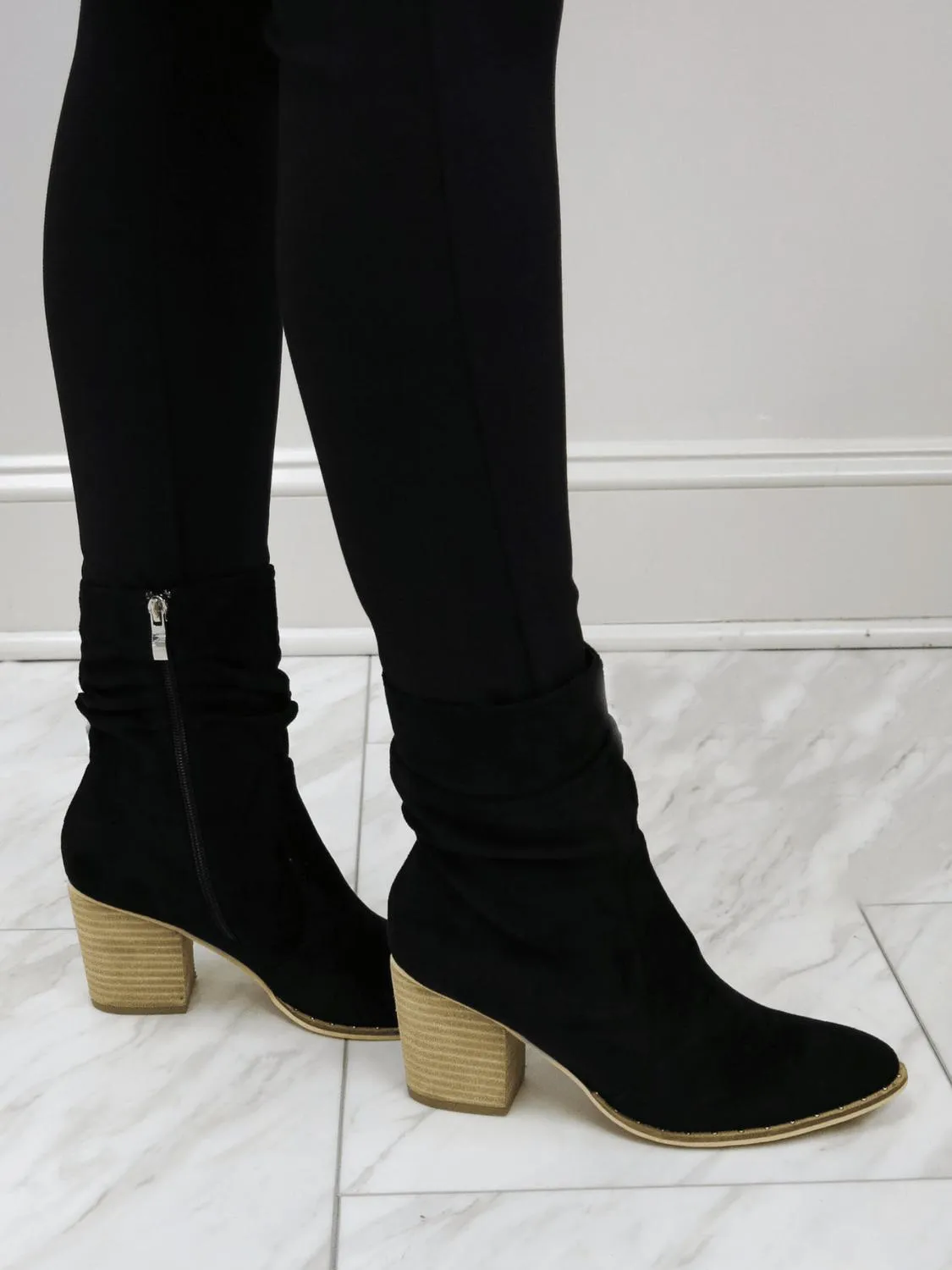 Sueded Slouch Booties In Black