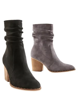 Sueded Slouch Booties In Black