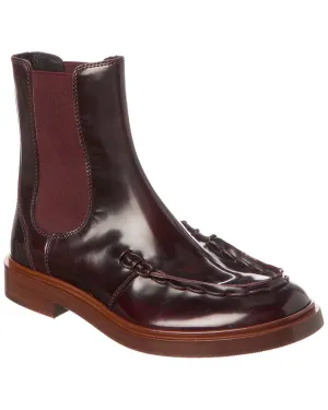 TODs Logo Leather Bootie