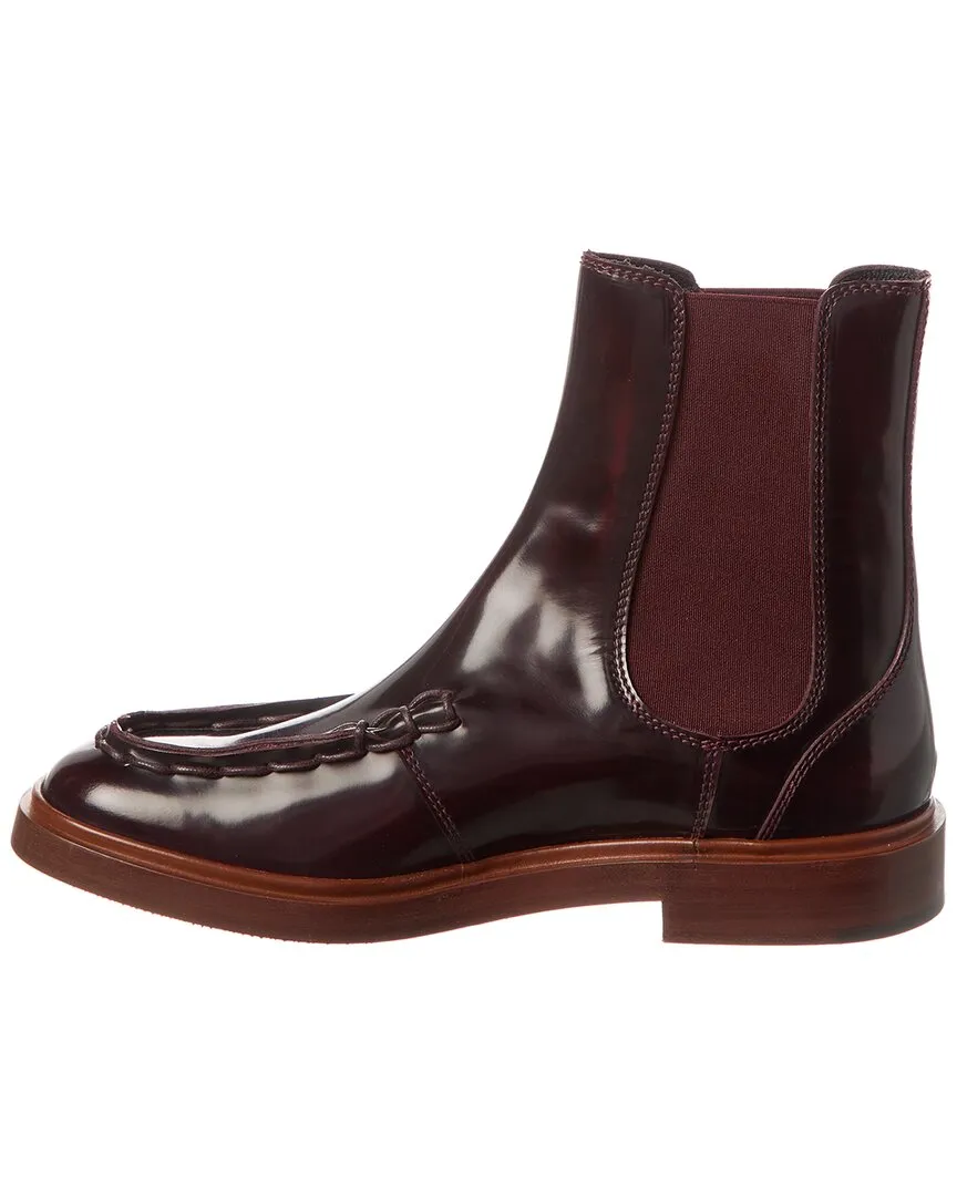 TODs Logo Leather Bootie