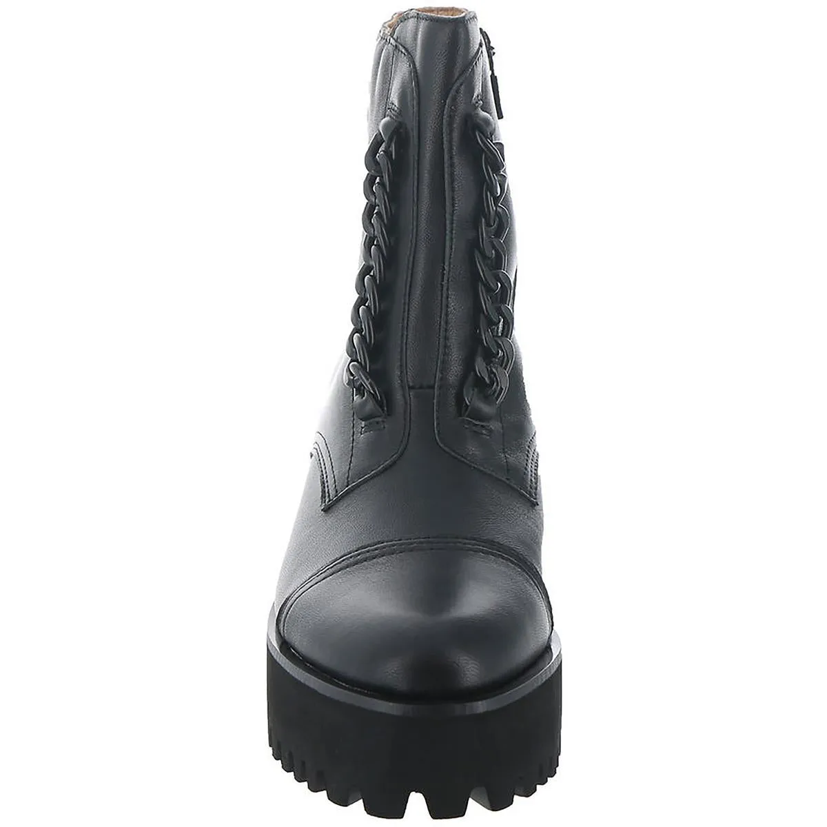 Twin Chain Womens Leather Chunky Ankle Boots