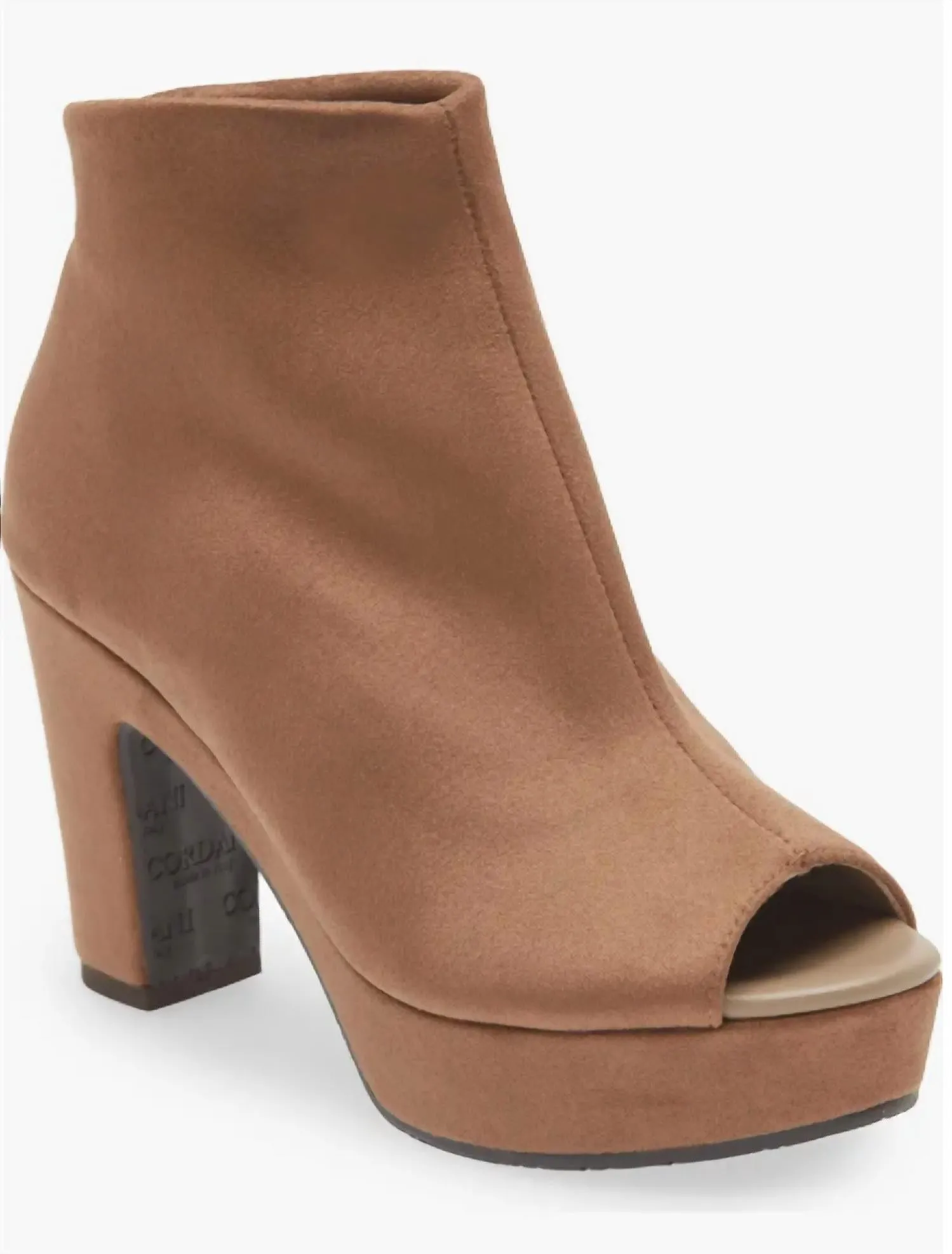 Tyra Peep Toe Platform Bootie In Natural Stretch Suede