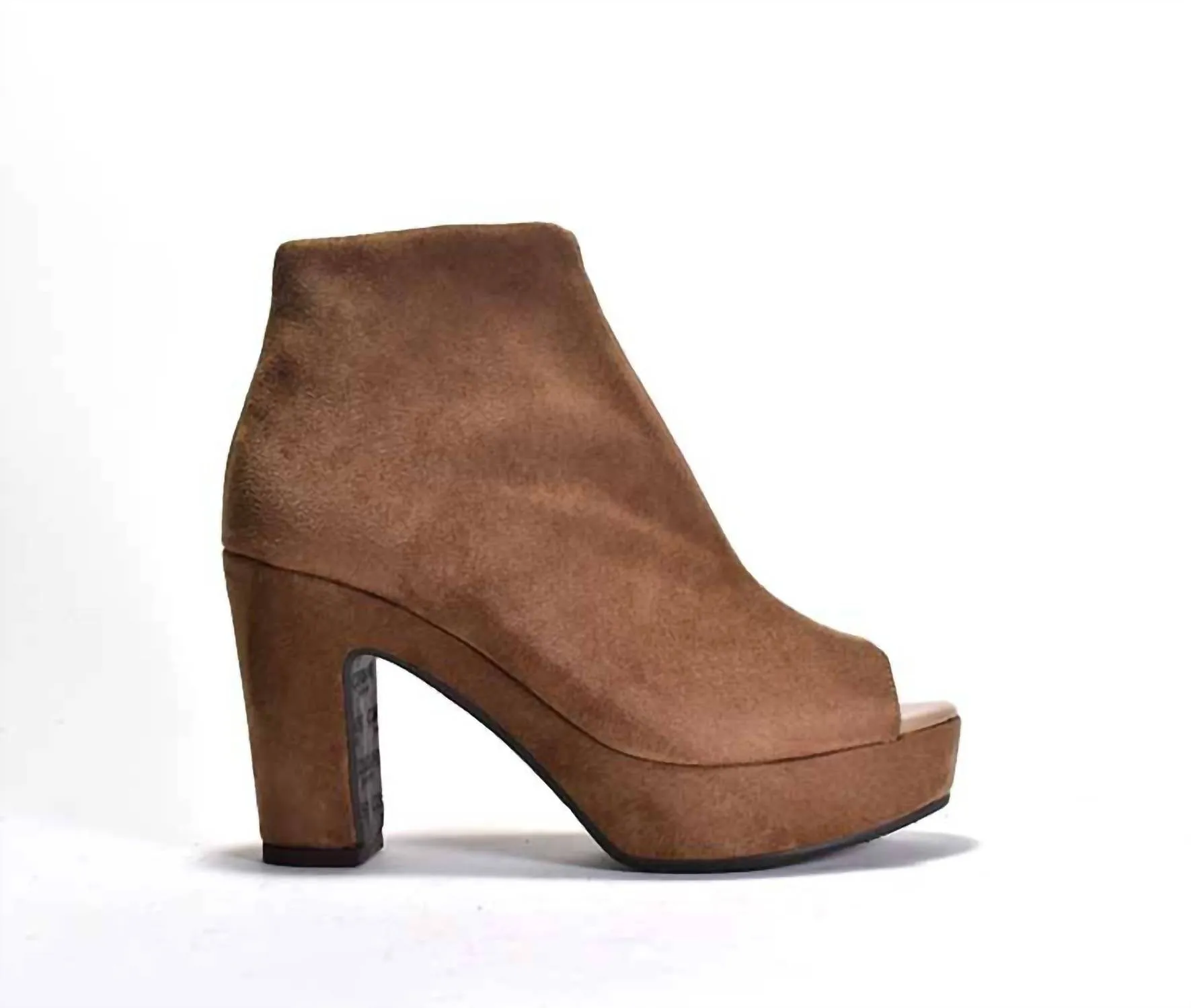 Tyra Peep Toe Platform Bootie In Natural Stretch Suede