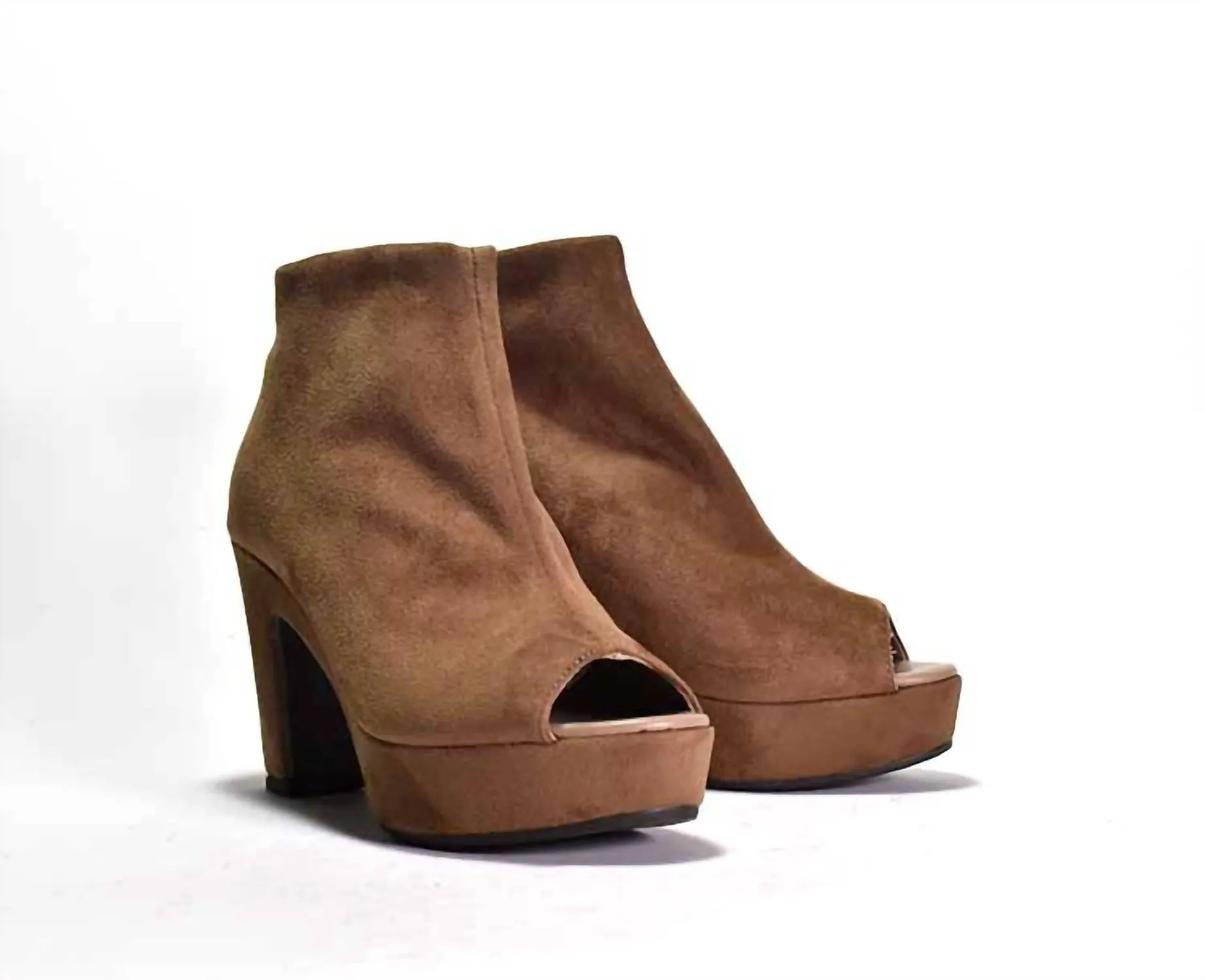 Tyra Peep Toe Platform Bootie In Natural Stretch Suede