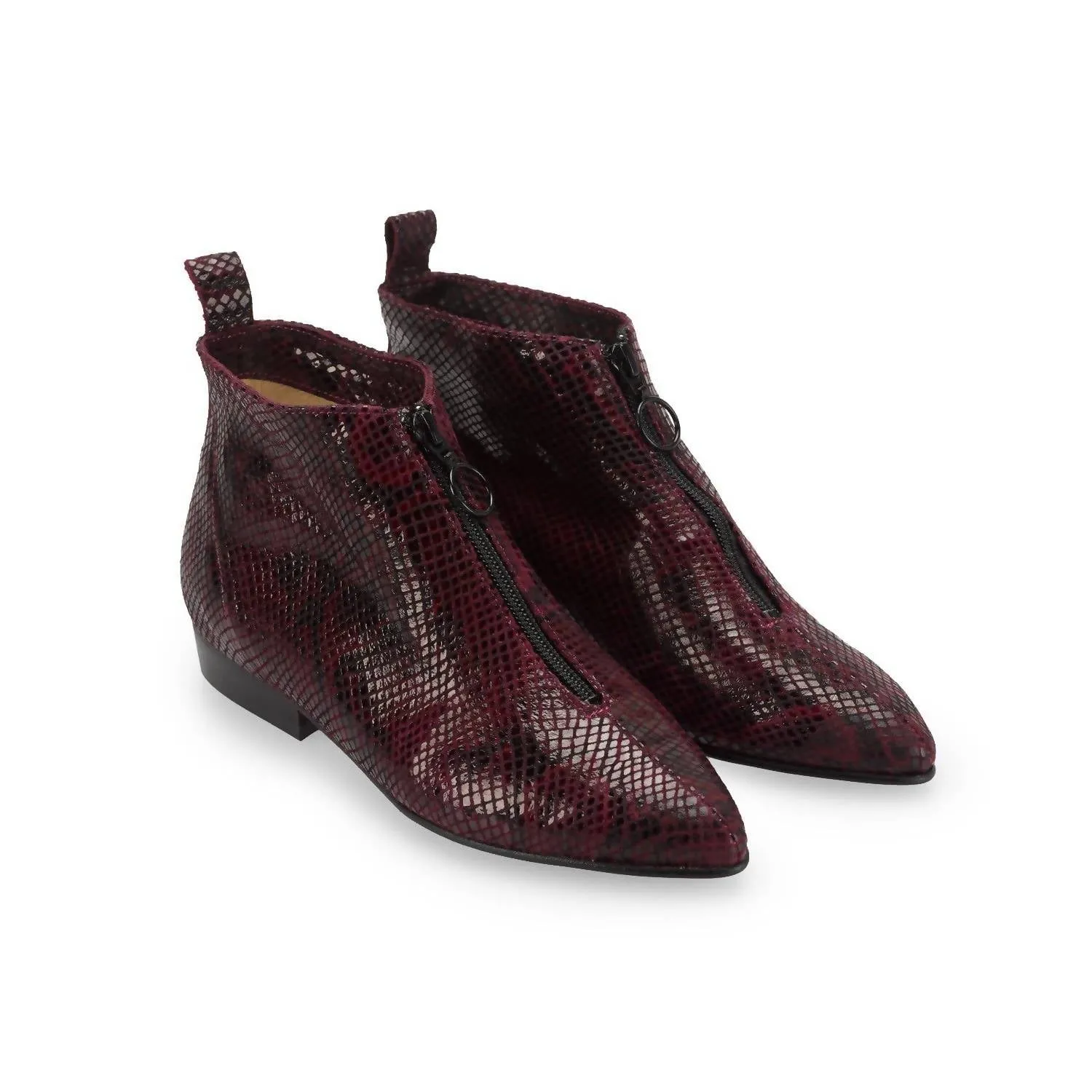 Women Leather Ankle Boots Bordeaux In Red